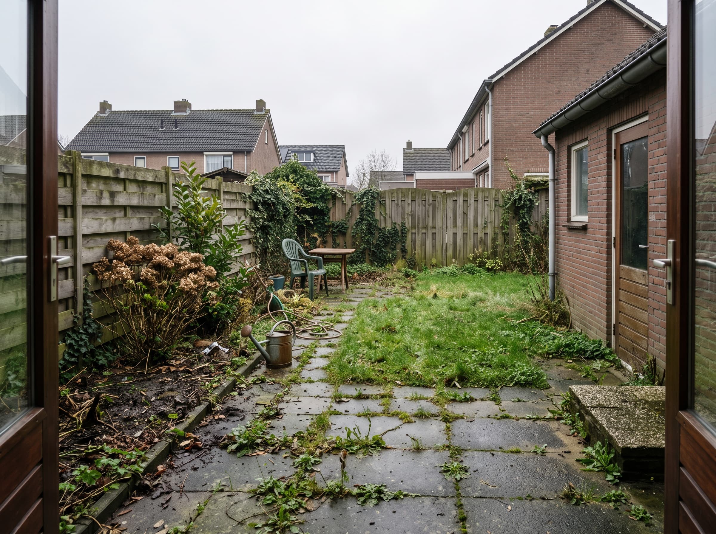 Verwaarloosde Nederlandse achtertuin vóór de visualisatie